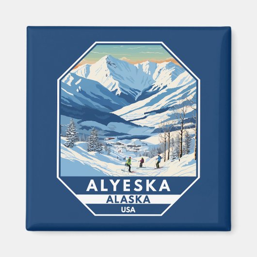 Alyeska Alaska Winter Reizen Kunst Vintage Magneet (Voorkant)