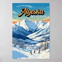 Alyeska Alaska Winter Reizen Kunst Vintage