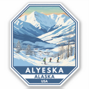 Alyeska Alaska Winter Reizen Kunst Vintage Sticker