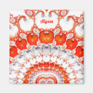 ALYSSA ~ Abstract patroon ~ Rood Sinaasappel Wit~ Magneet