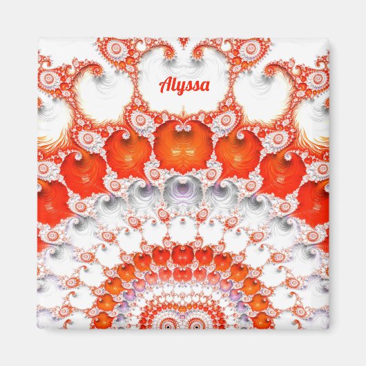 ALYSSA ~ Abstract patroon ~ Rood Sinaasappel Wit~ Magneet (Voorkant)