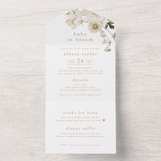 ALYSSA Baby In Bloom Diaper Raffle Baby shower All In One Uitnodiging (Binnen)