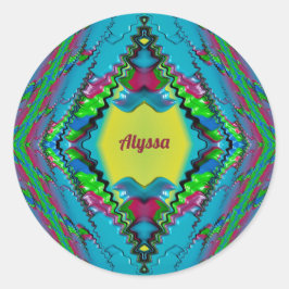 ALYSSA ~ Black Pink Blue and Yellow Fractal ~ Ronde Sticker