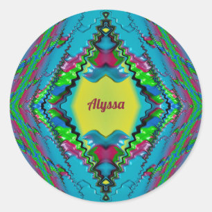 ALYSSA ~ Black Pink Blue and Yellow Fractal ~ Ronde Sticker