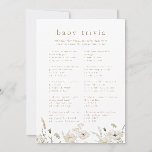 ALYSSA Boho Flower Baby shower Trivia Game Kaart (Voorkant)