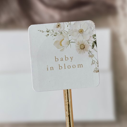 ALYSSA Floral Boho Baby in Bloom Baby shower Vierkante Sticker