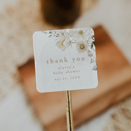 ALYSSA Floral Boho Flower Baby shower Dank u Vierkante Sticker