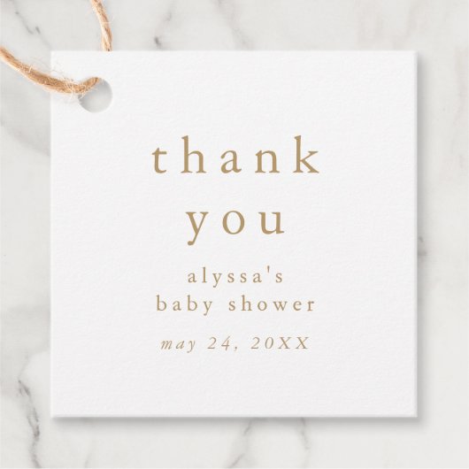 ALYSSA Goud Rustiek Eenvoudig Baby shower Dank u Bedankjes Labels (Voorkant)