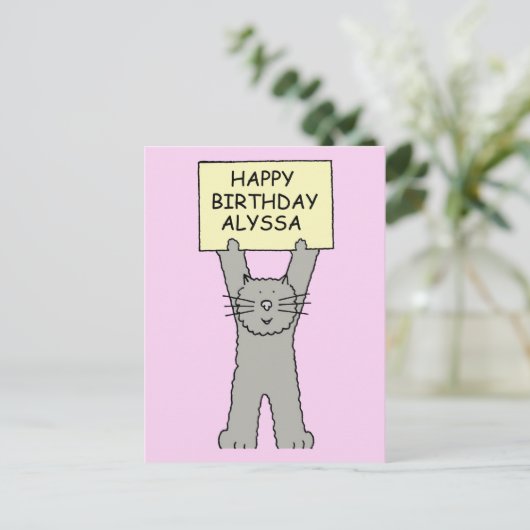 Alyssa Happy Birthday Cartoon Cat Briefkaart (Staand voorkant)