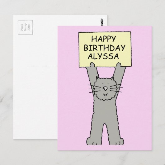 Alyssa Happy Birthday Cartoon Cat Briefkaart (Voorkant / Achterkant)