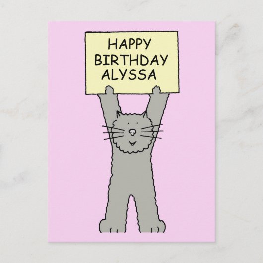 Alyssa Happy Birthday Cartoon Cat Briefkaart (Voorkant)