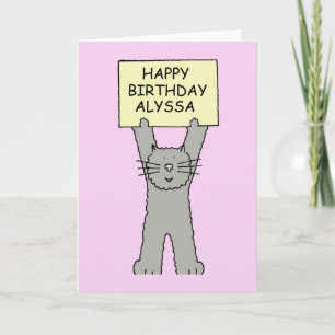 Alyssa Happy Birthday Cute Cartoon Cat Kaart