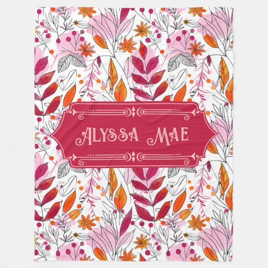 Alyssa Mae Hand getekend Roze en Sinaasappel gebla Fleece Deken (Voorkant)