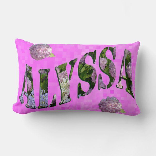 Alyssa-naam Logo gemaakt met hydrangeas, Kussen (Voorkant)