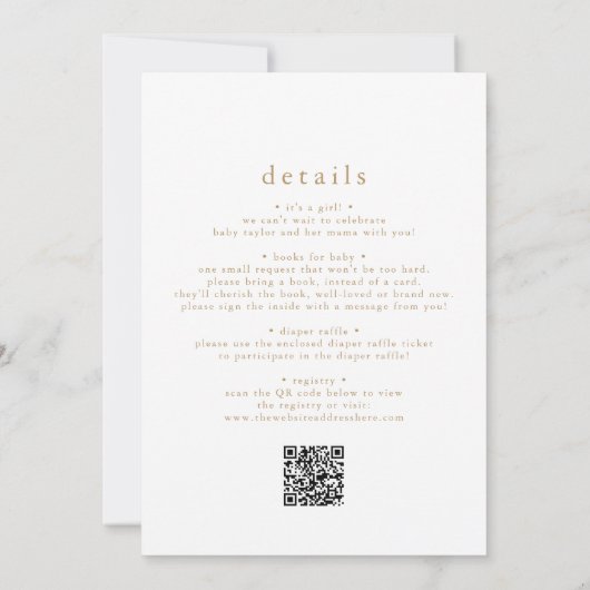 ALYSSA Rustiek Goud Boho QR Eenvoudig Baby shower Kaart (Achterkant)