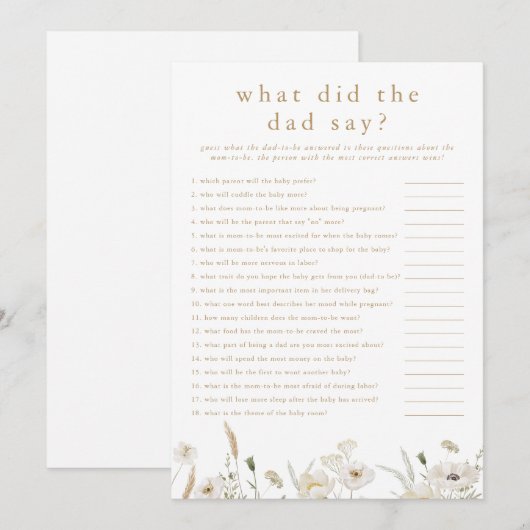ALYSSA Wat zei de vader Baby shower spel Kaart (Voorkant / Achterkant)