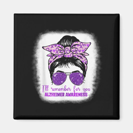 Alzheimer&#39;s Bewustzijn Messy Bun Paarse Dement Magneet (Voorkant)