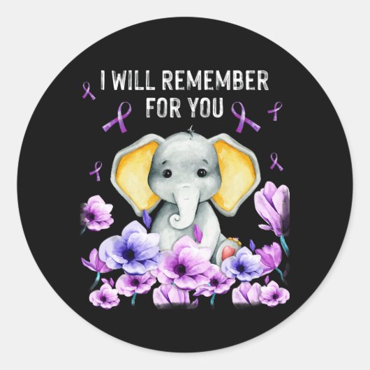Alzheimer Awareness Cute Elephant Ronde Sticker (Voorkant)