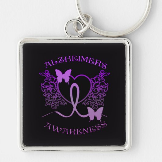 Alzheimer Awareness Paarse Butterflies Sleutelhang Sleutelhanger (Voorkant)