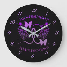 Alzheimer Awareness Paarse Butterflies Wall Clock