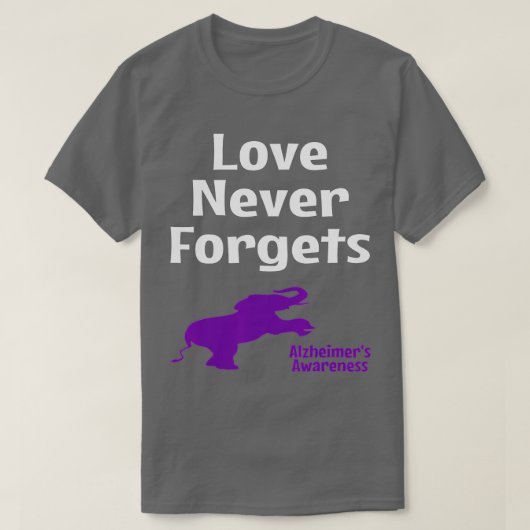 Alzheimer Awareness Paarse Love Nooit Forg T-shirt (Design voorkant)