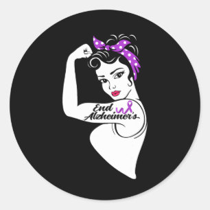 Alzheimer Awareness Strenge Paarse Ribbon Women Ba Ronde Sticker