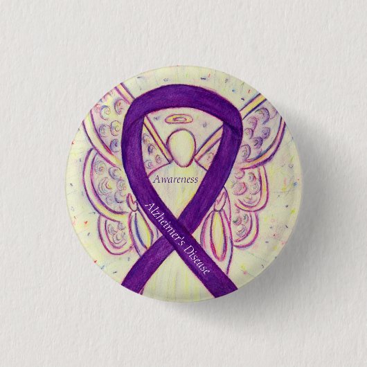 Alzheimer Paarse Ribbon Angel Art Pins Ronde Button 3,2 Cm (Voorkant)