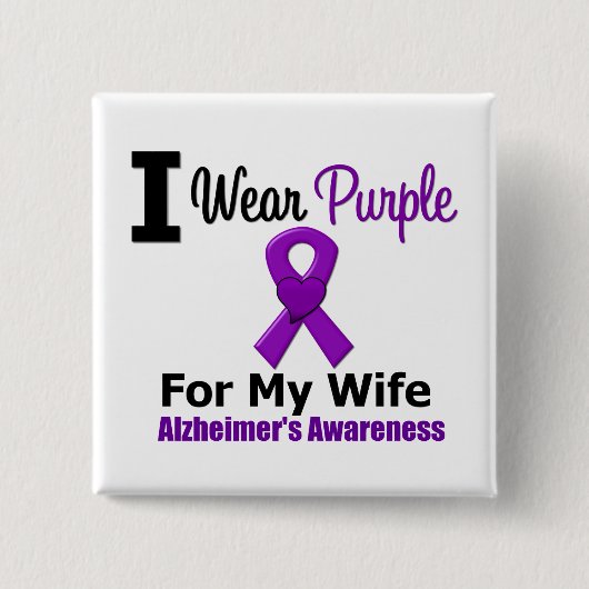 Alzheimer Paarse Ribbon Wife Vierkante Button 5,1 Cm (Voorkant)