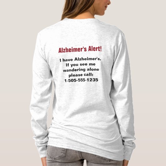 Alzheimer's Alert met Persoonlijk Telefoonnummer T-shirt (Achterkant)