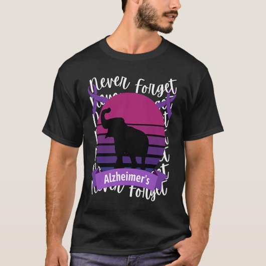 Alzheimer's Awareness Elephant Retro Sunset Purple T-shirt (Voorkant)