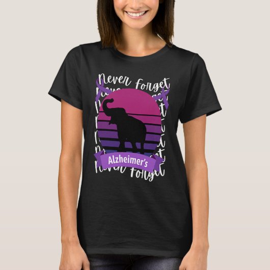 Alzheimer's Awareness Elephant Retro Sunset Purple T-shirt (Voorkant)