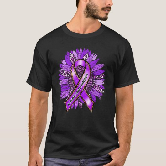 Alzheimer's Awareness Leopard Sunflower Purple Rib T-shirt (Voorkant)