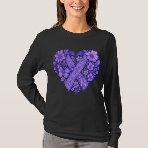 Alzheimer's Awareness Paarse Bloemen Ribbon Hart T-shirt