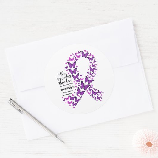 Alzheimer's Disease Awareness Purple Ribbon Ronde Sticker (Envelop)