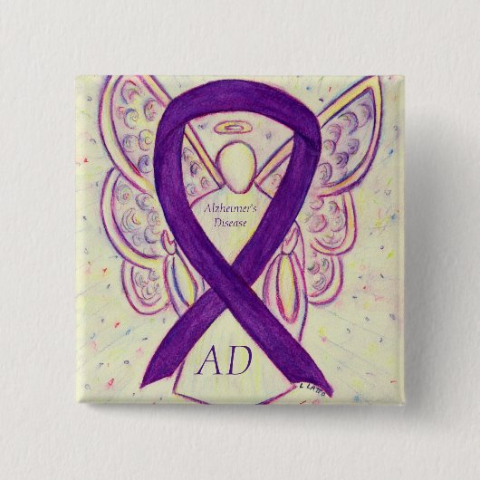 Alzheimer's Disease Paars Ribbon Angel Custom Pin Vierkante Button 5,1 Cm (Voorkant)