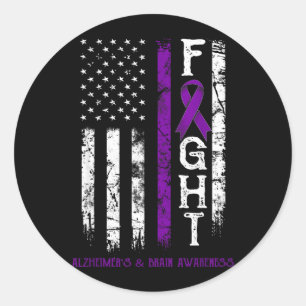 Alzheimers en Brain Warrior Amerikaanse vlag Ronde Sticker