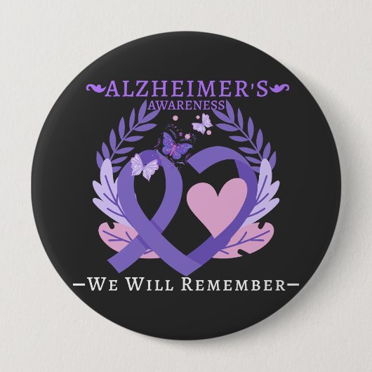 Alzheimer's Ribbon Fight Dementia Awareness Ronde Button 4,0 Cm (Voorkant)
