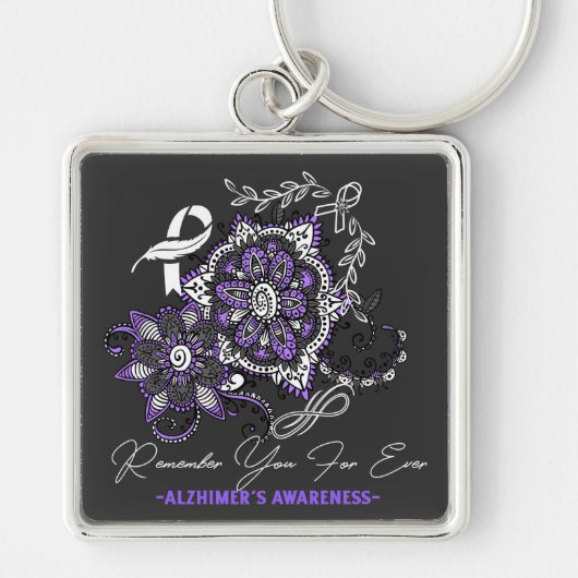 Alzheimer's Ribbon Fight Dementia Awareness Sleutelhanger (Voorkant)
