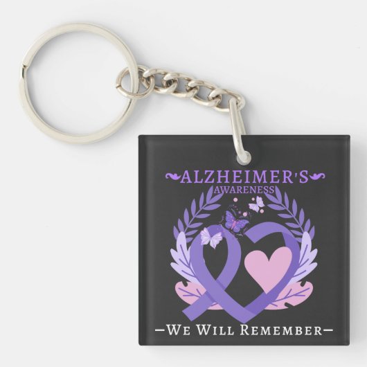Alzheimer's Ribbon Fight Dementia Awareness Sleutelhanger (Voorkant)