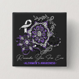 Alzheimer's Ribbon Fight Dementia Awareness Vierkante Button 5,1 Cm
