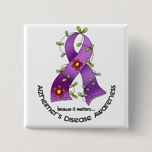 ALZHEIMER'S ZIEKTEBEWUSTMAKING Lager lint 1 Vierkante Button 5,1 Cm