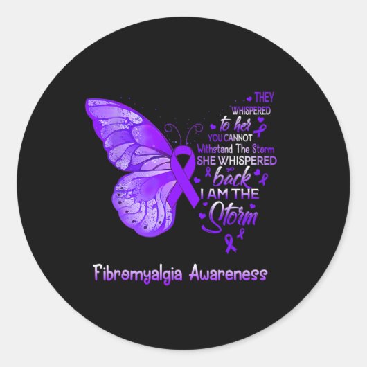 AM Het Storm Fibromyalgie Bewustzijn Vlinder 1 Ronde Sticker (Voorkant)