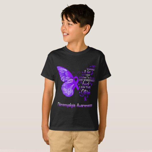 AM Het Storm Fibromyalgie Bewustzijn Vlinder 1 T-shirt (Voorkant volledig)