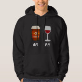 AM Koffie PM Wijn Koffie Cafeïne Wijn Drinker SH Hoodie (Voorkant)