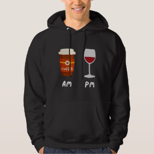 AM Koffie PM Wijn Koffie Cafeïne Wijn Drinker SH Hoodie