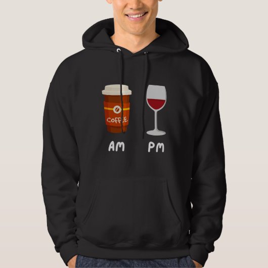AM Koffie PM Wijn Koffie Cafeïne Wijn Drinker SH Hoodie (Voorkant)