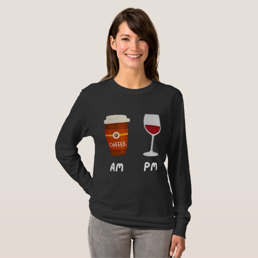 AM Koffie PM Wijn Koffie Cafeïne Wijn Drinker SH T-shirt (Voorkant volledig)