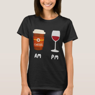 AM Koffie PM Wijn Koffie Cafeïne Wijn Drinker SH T-shirt