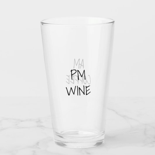 AM Koffie, PM Wijn zwart wit custom tekst casual Glas (Achterkant)