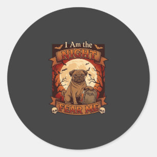 Am Nacht Angst Me Halloween Pug Maan Grafsteen Ronde Sticker